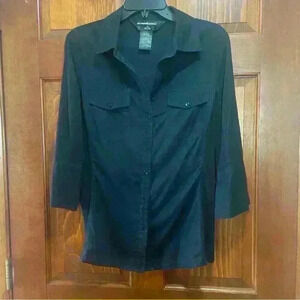 Norma Kamali Button Down Cotton Shirt Black Size Medium